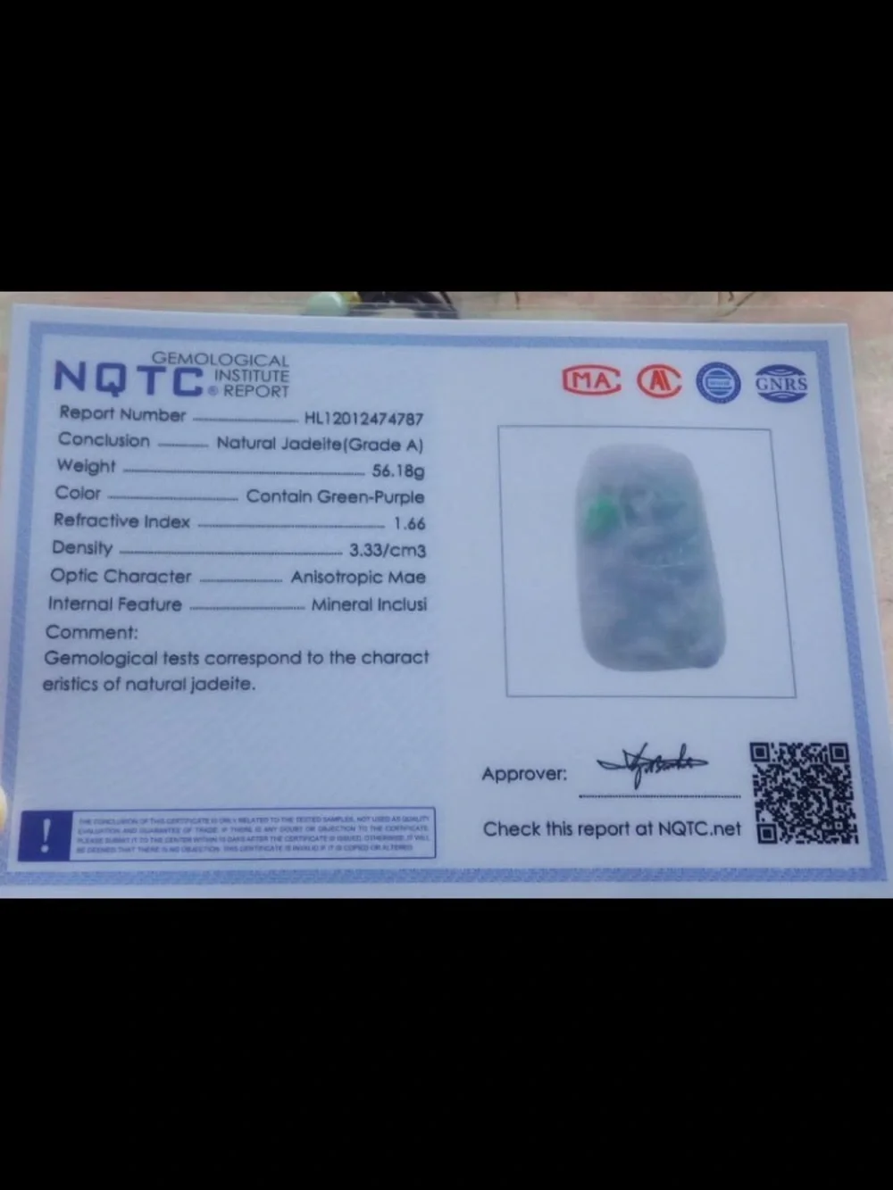 Certificate Jadeite Jade White Green rectangle Wealth Dragon pendant